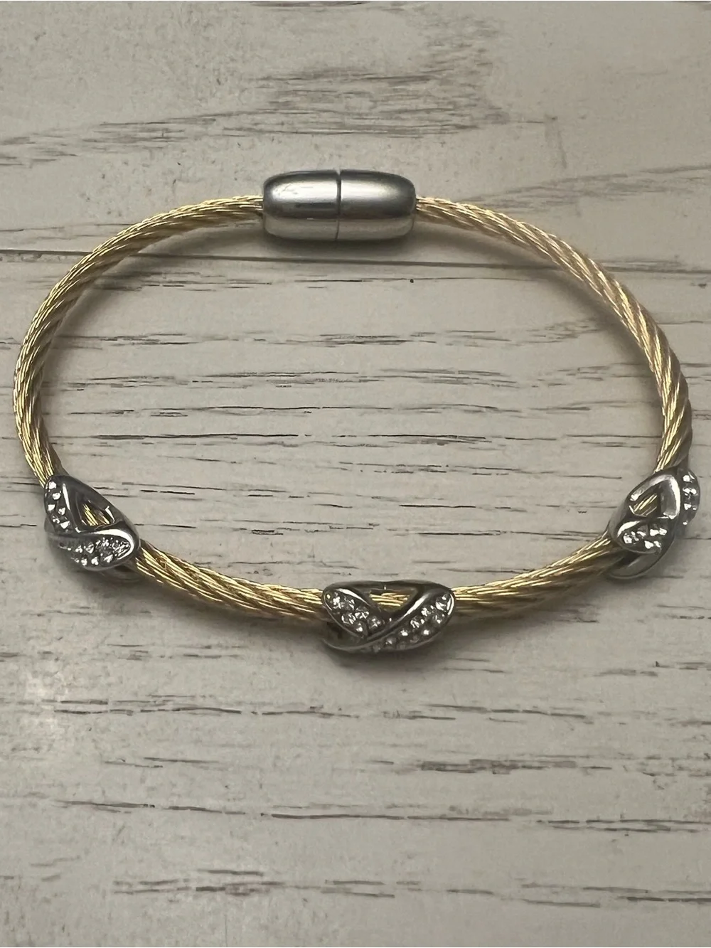 Two Tone Gold Silver Cable Bracelet Crystal Infinity Magnetic Clasp